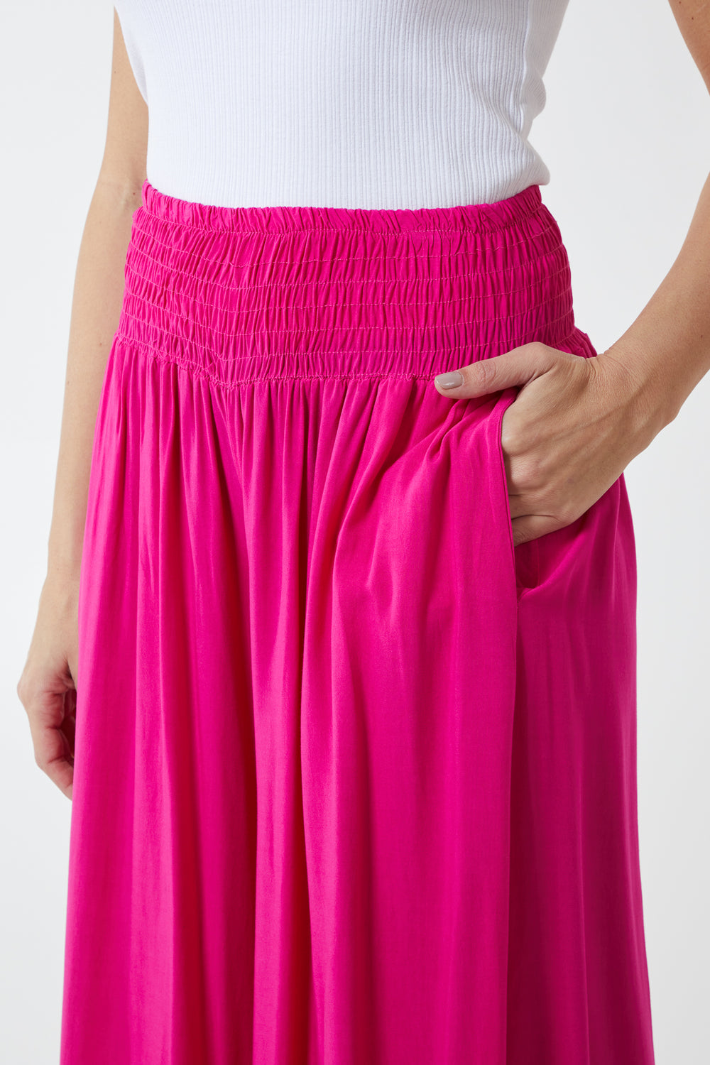 Shirred Deep Waist Wide Leg Culottes