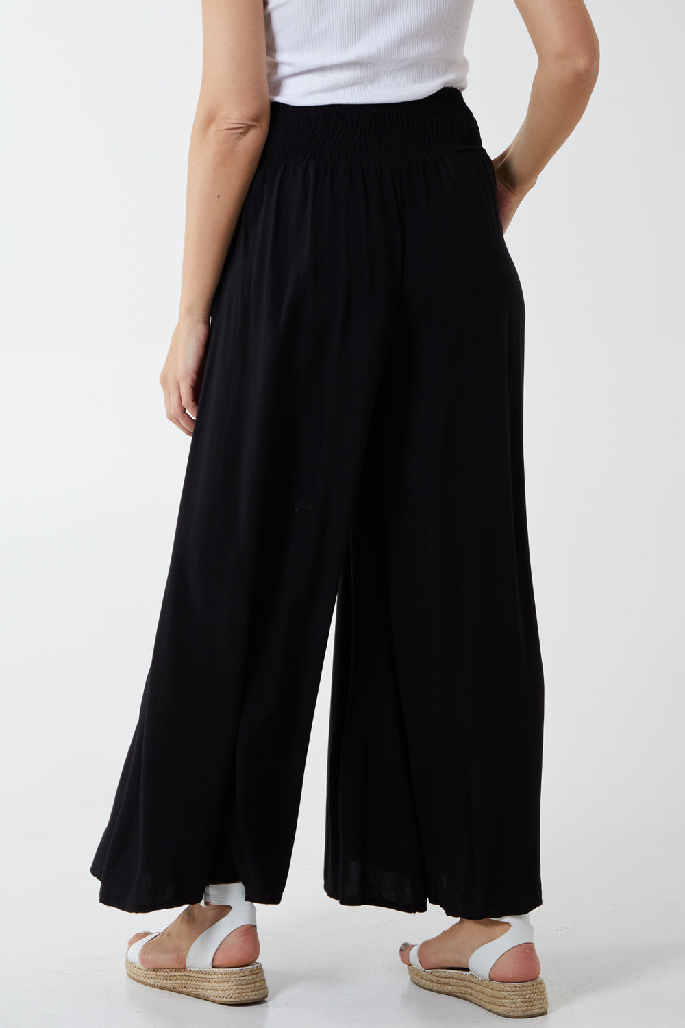 Shirred Deep Waist Wide Leg Culottes