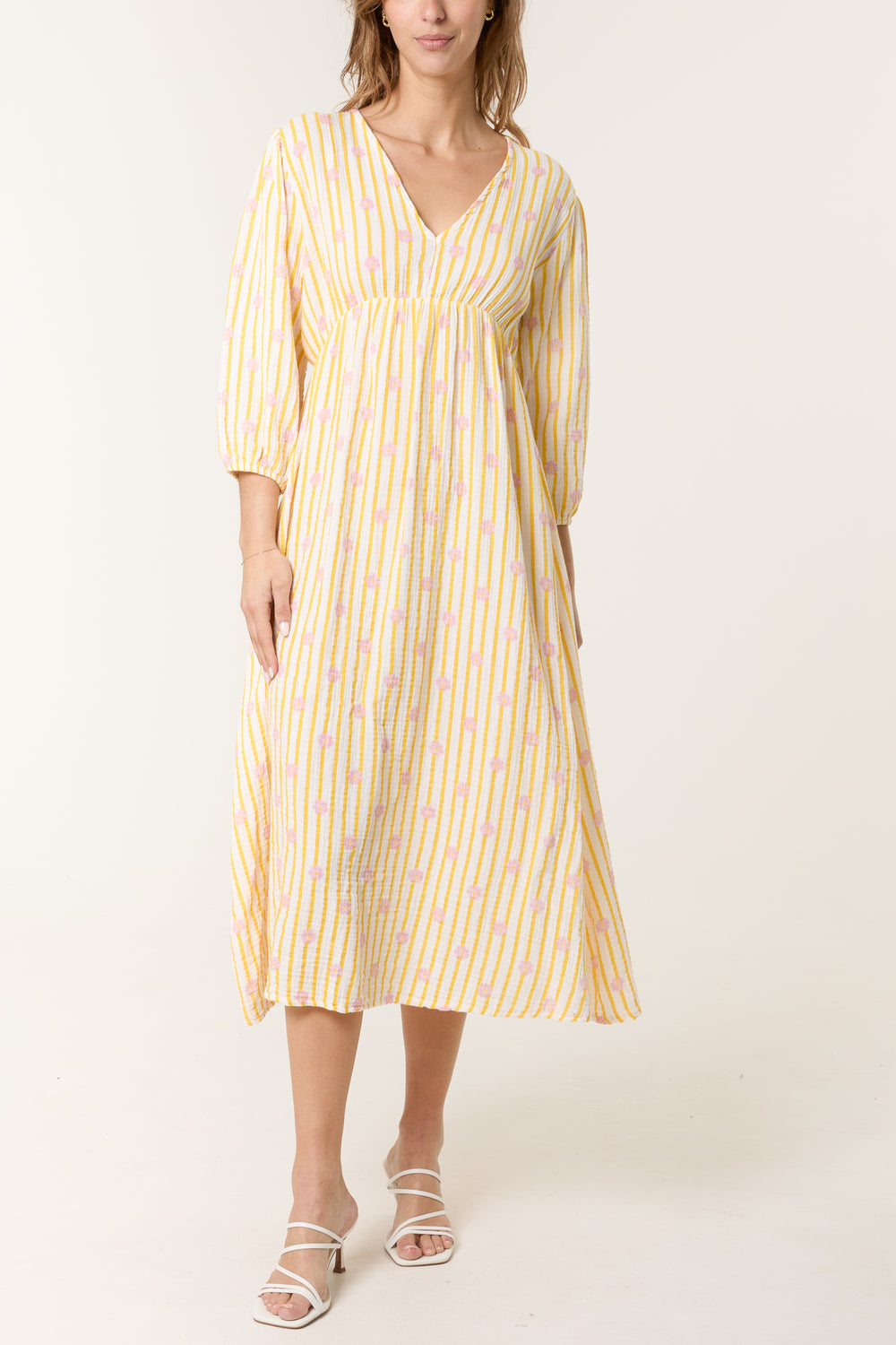 Daisy Stripe Cheesecloth Midi Dress