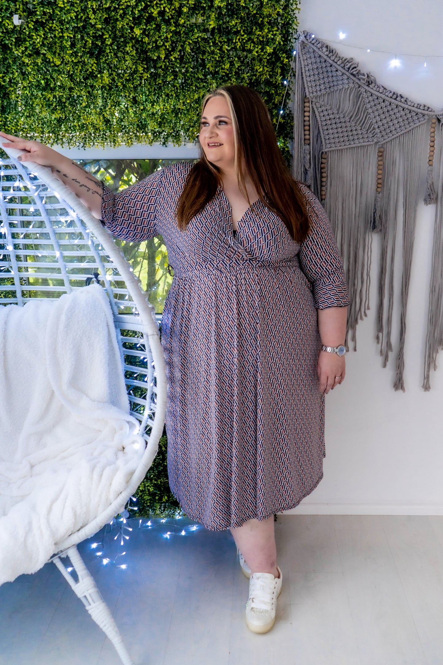 Wrap Dress With 3/4 Length Sleeve And Pockets