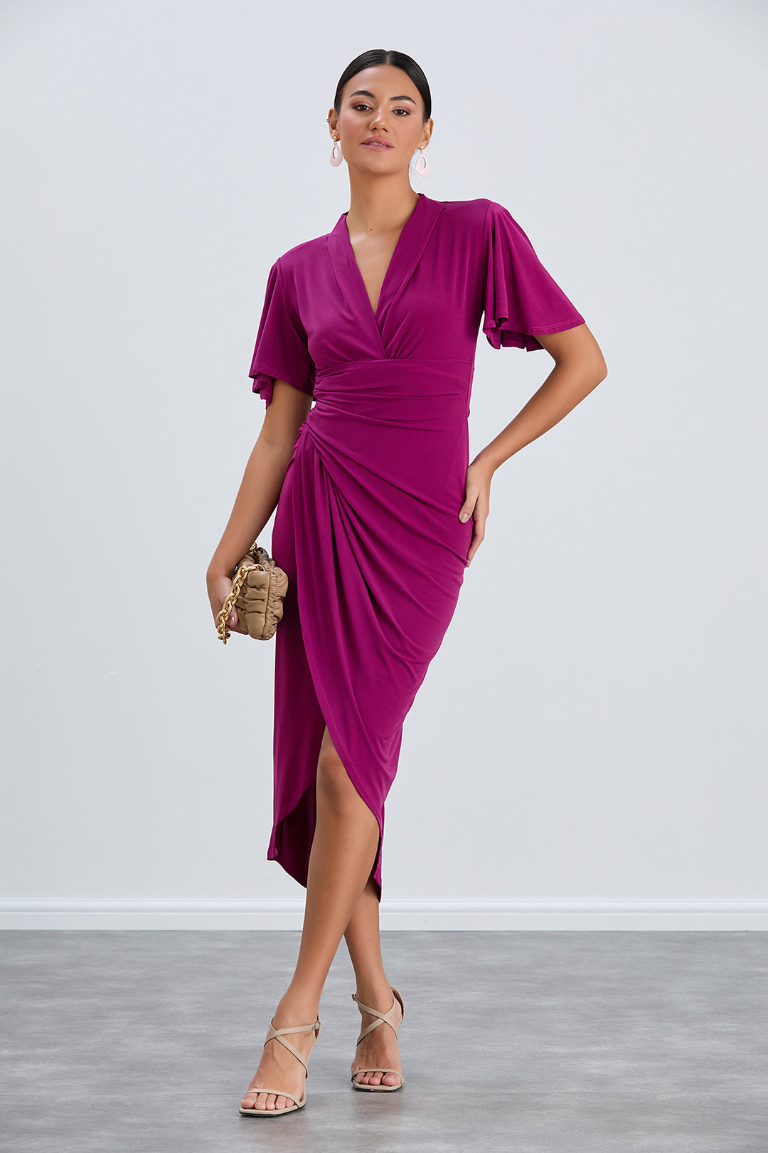 Forever Angel Sleeve Fuchsia Dress