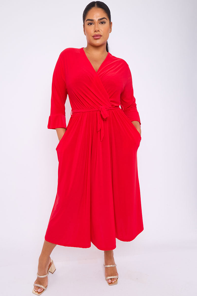 Wrap Dress With 3/4 Length Sleeve And Pockets