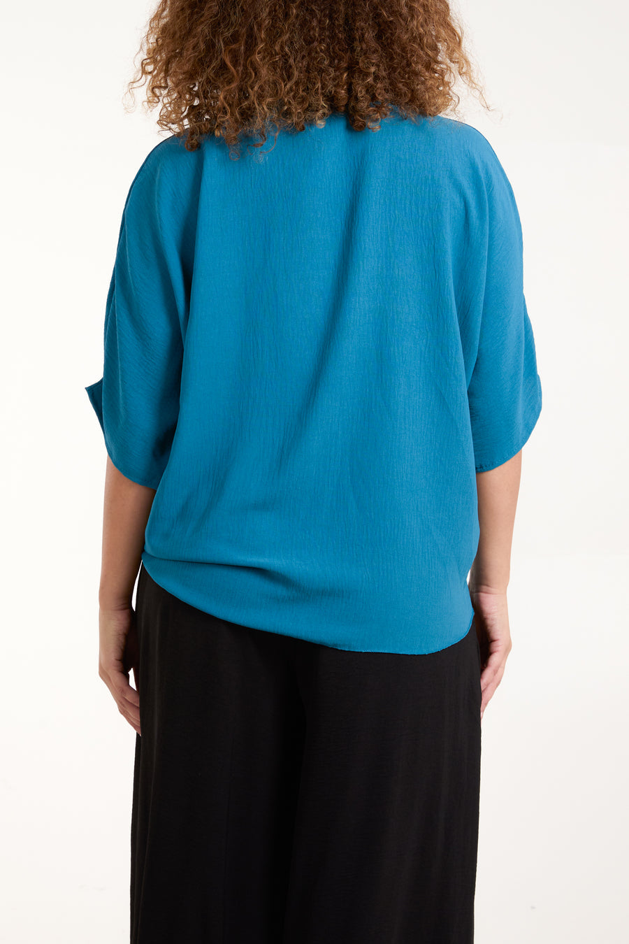 V Neck Front Tie Hem Blouse