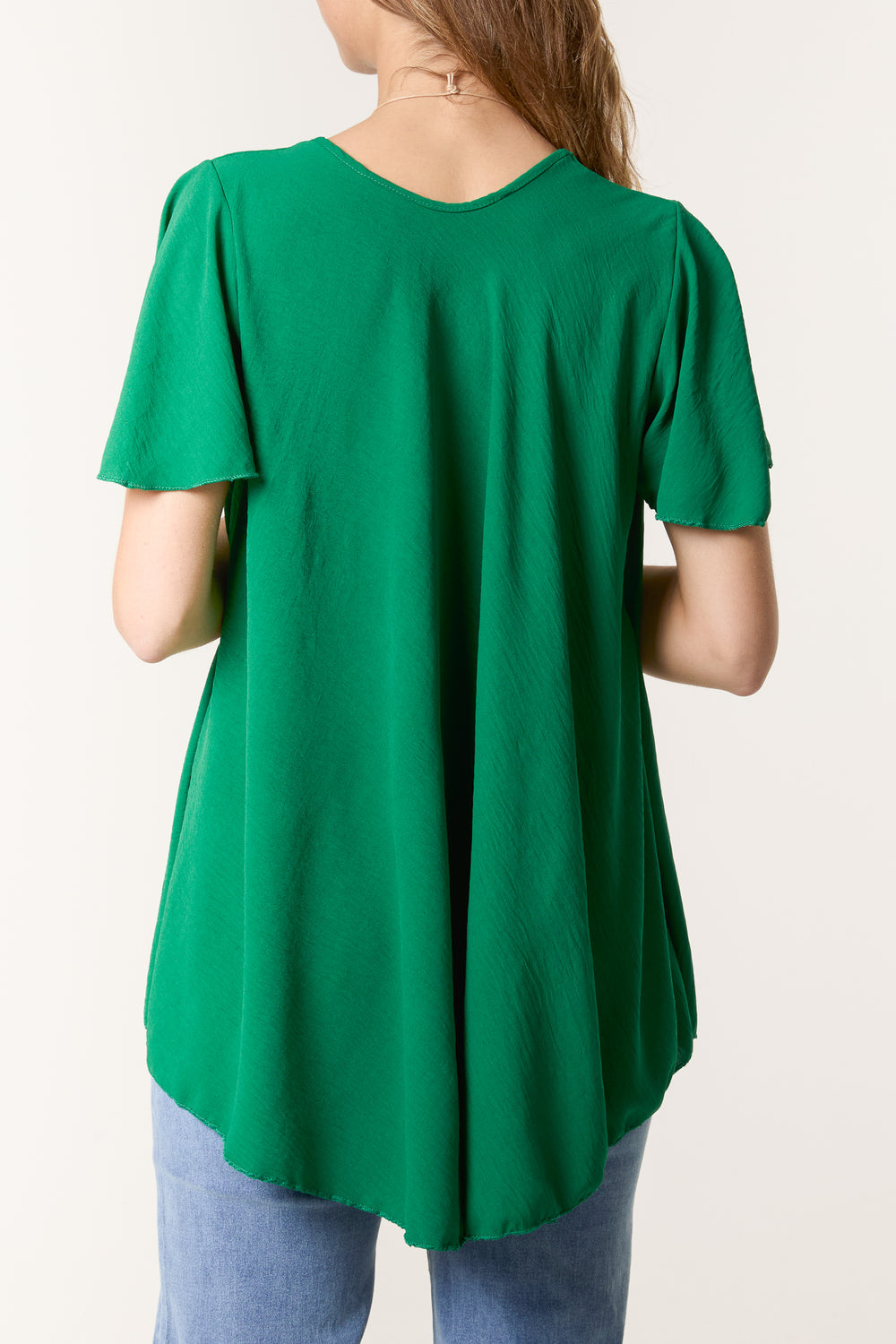 Angel Sleeve V Neck Top With Necklace