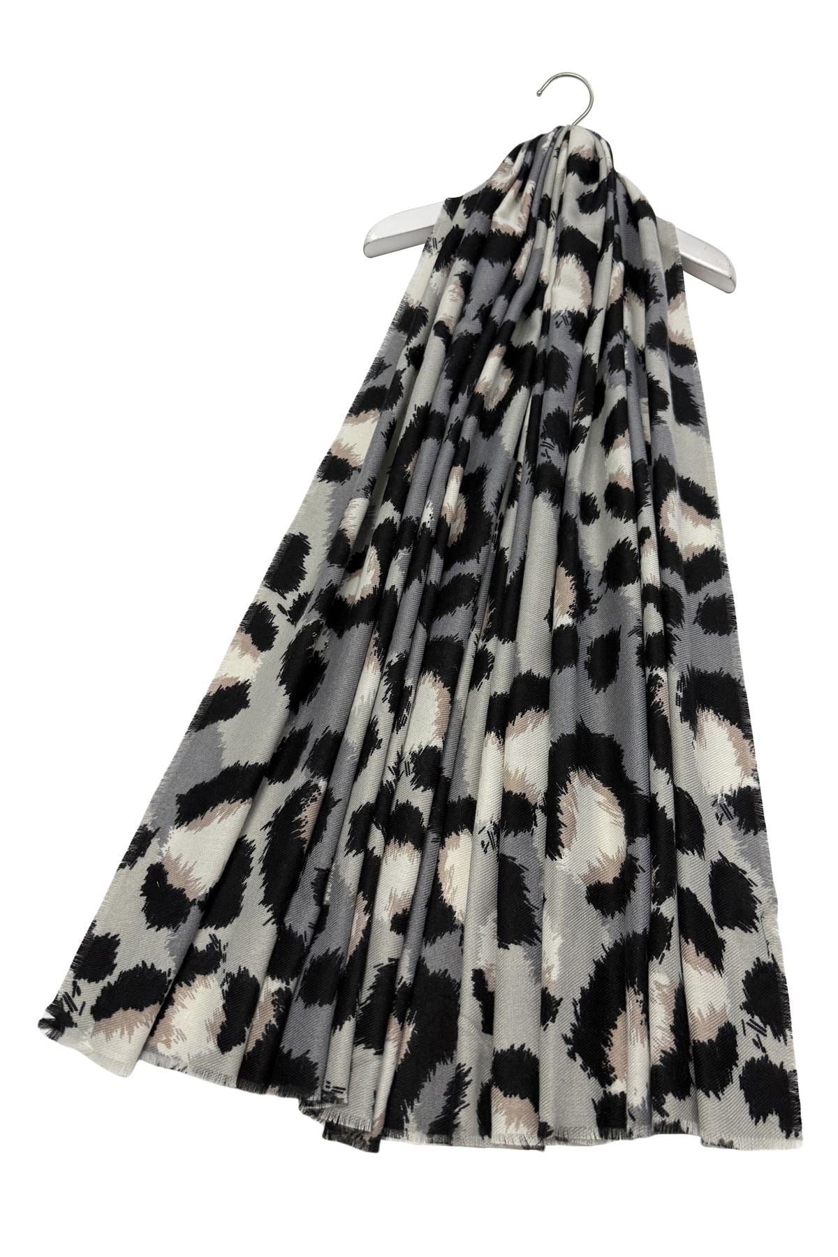 Camo Leopard Print Frayed Scarf
