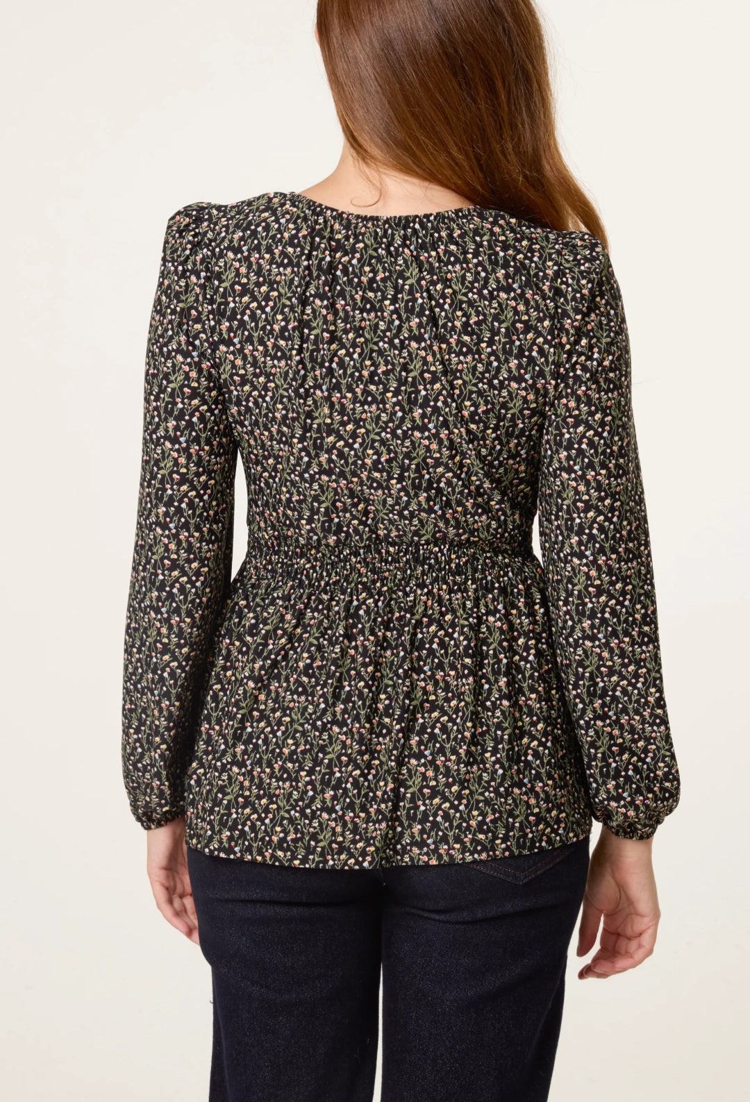 Ditsy Floral Peplum Long Sleeve Blouse