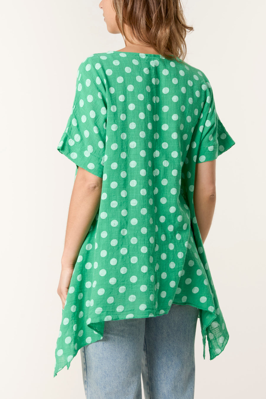 Polka Dot Asymmetric Hem Cotton Top