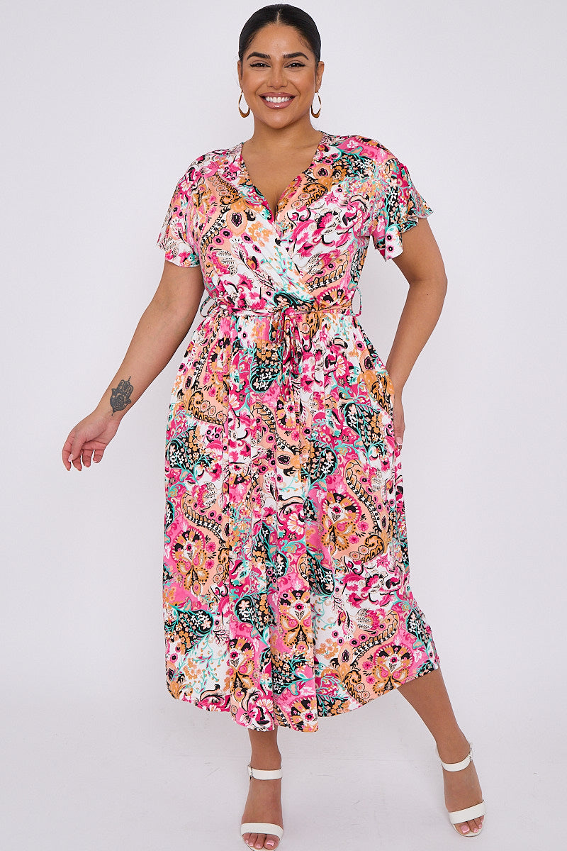 Short Sleeve Wrap Dress with Pockets
