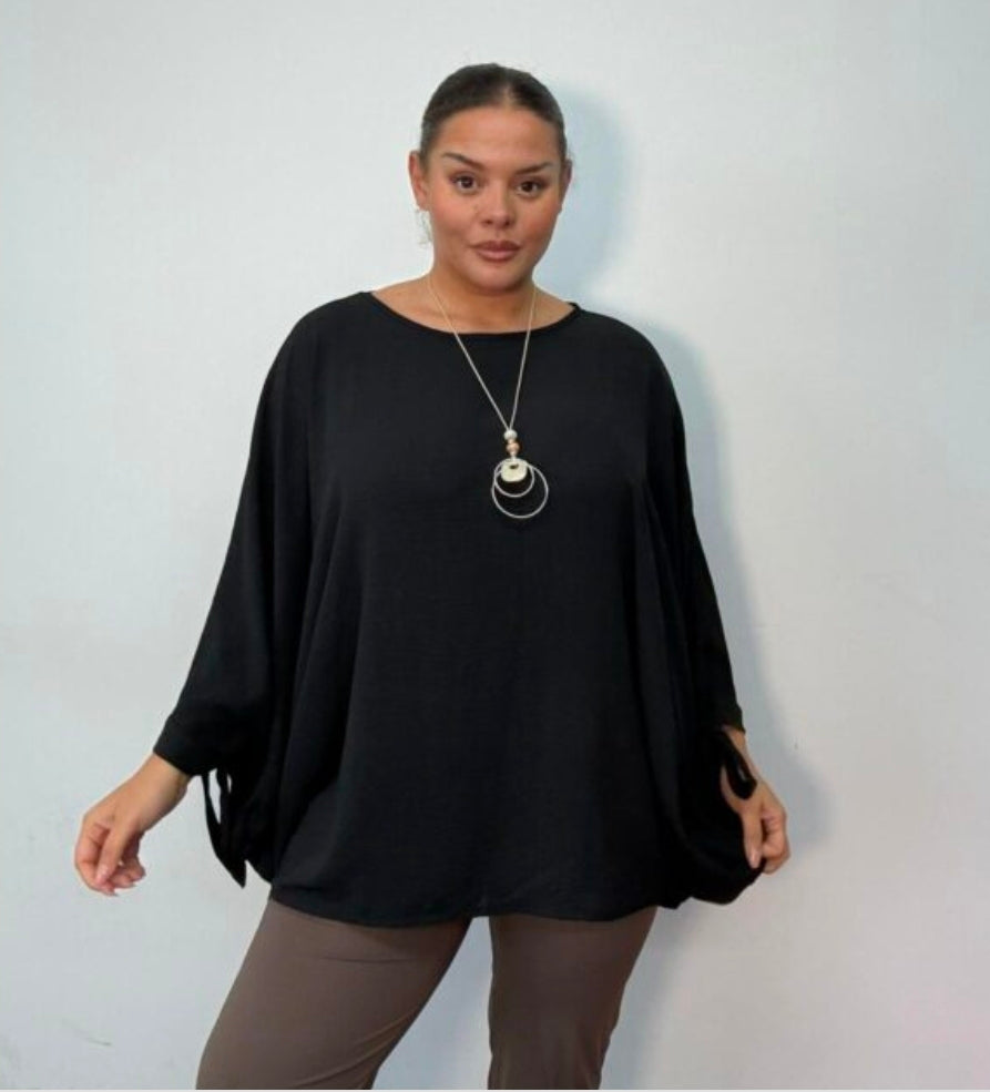 Oversized Tie Sleeve Top With Pockets
