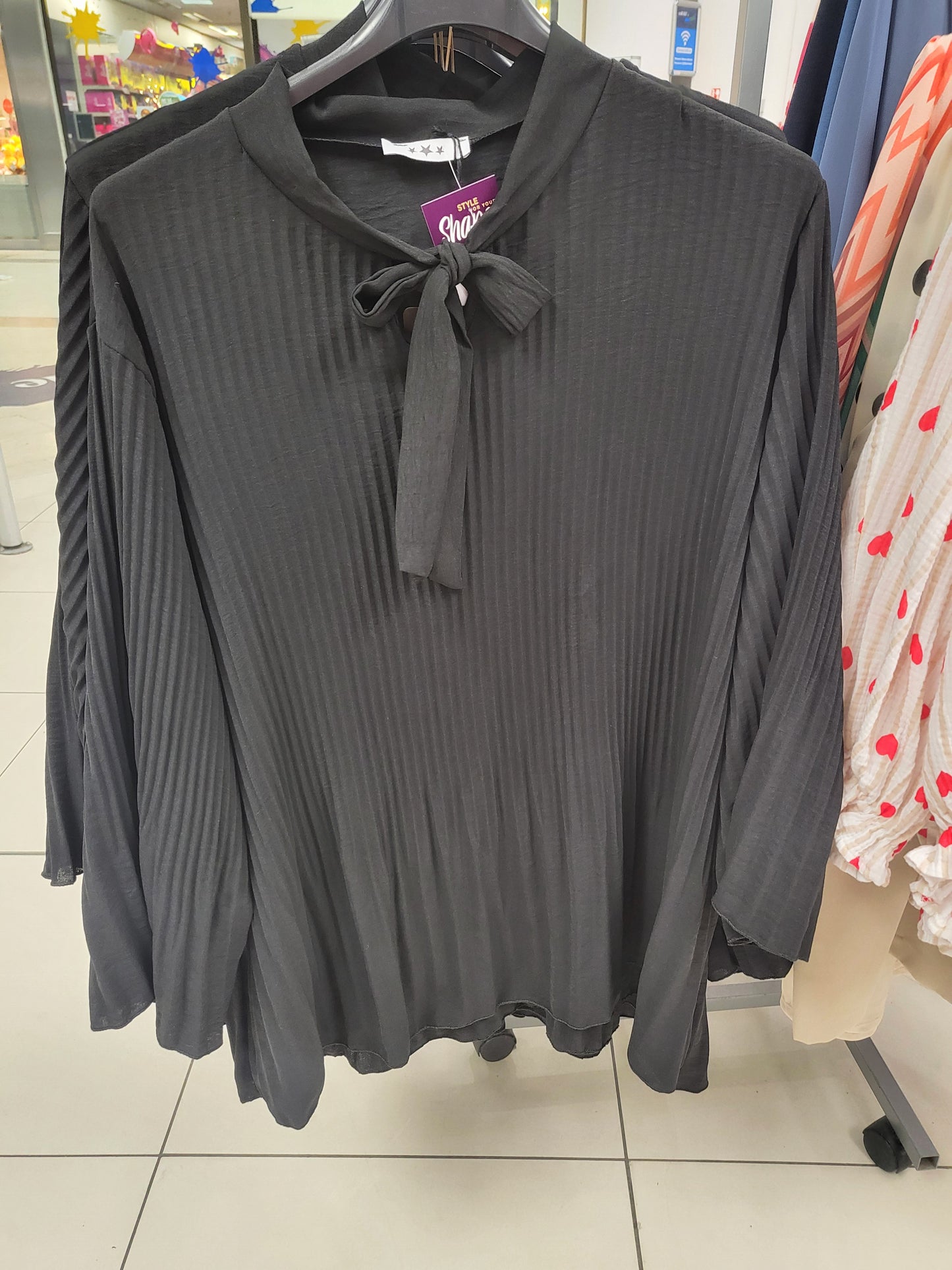 Pleated Tie Front Top With Kimono Sleeve