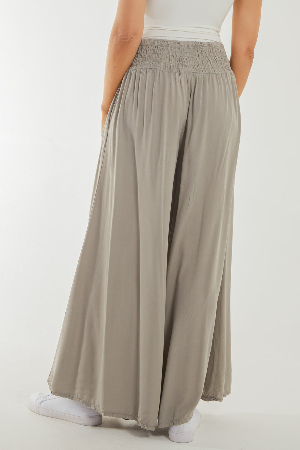 Shirred Deep Waist Wide Leg Culottes