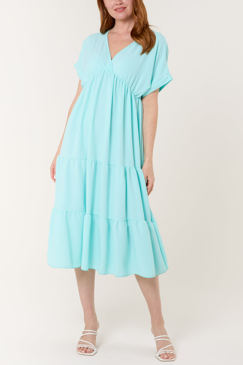 V-Neck Tiered Midi Dress