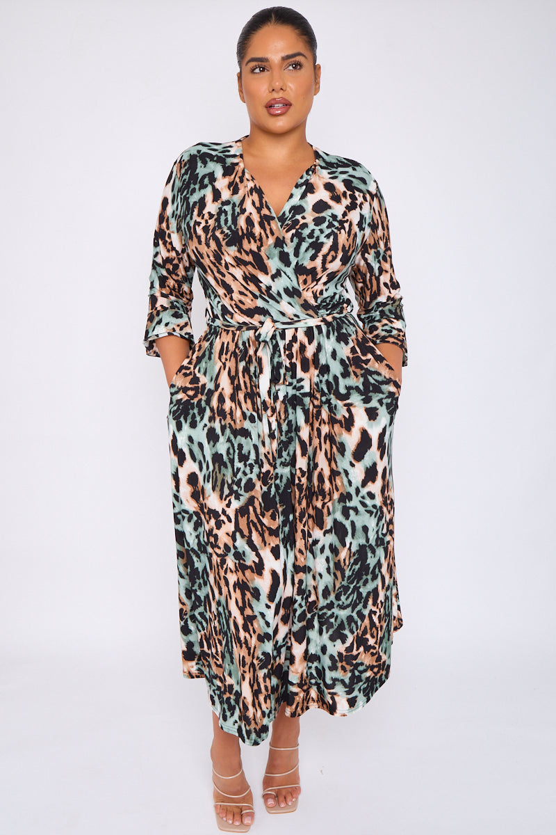 Wrap Dress With 3/4 Length Sleeve And Pockets