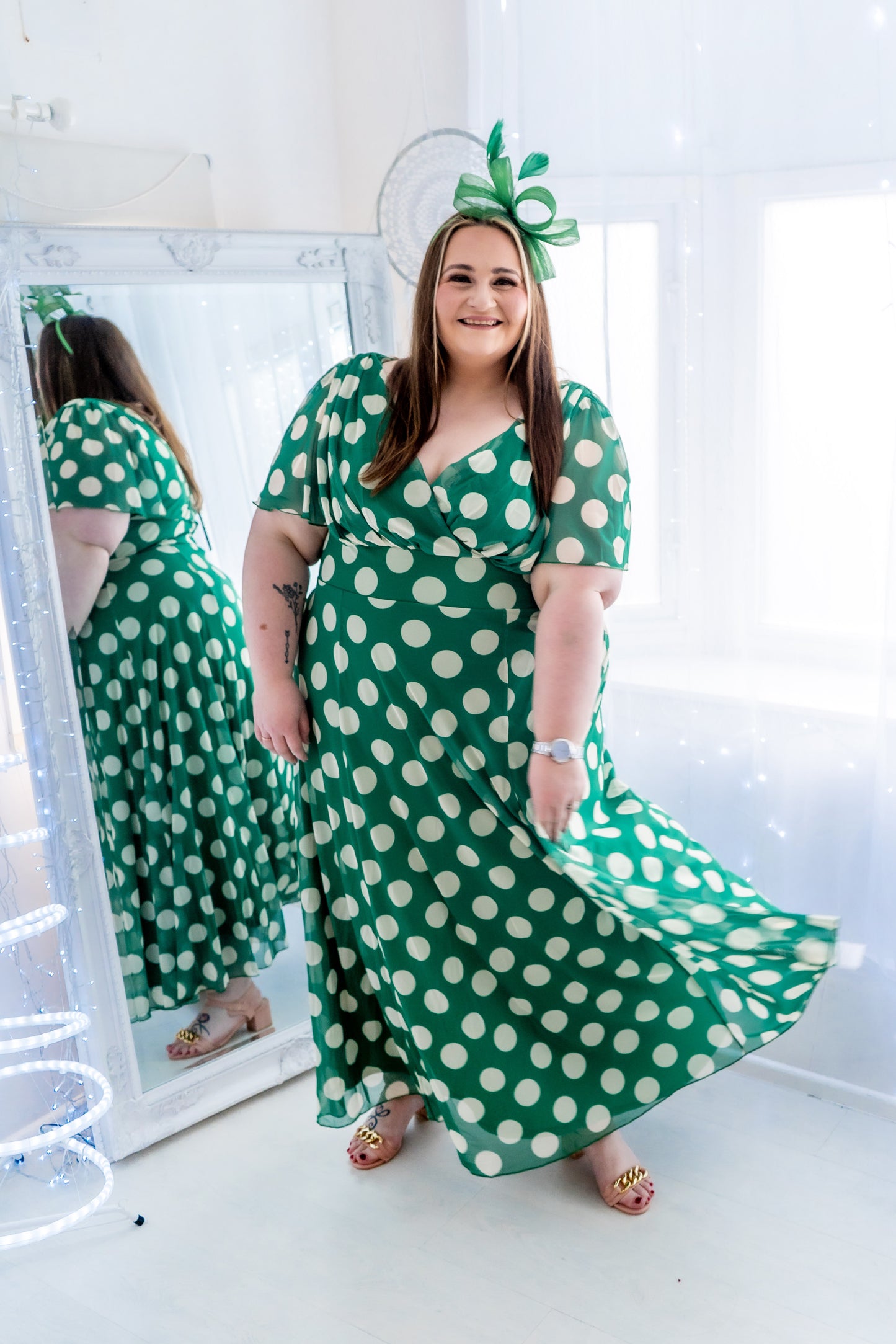 Scarlett & Jo Isabelle Green Cream Lollidot Maxi Dress