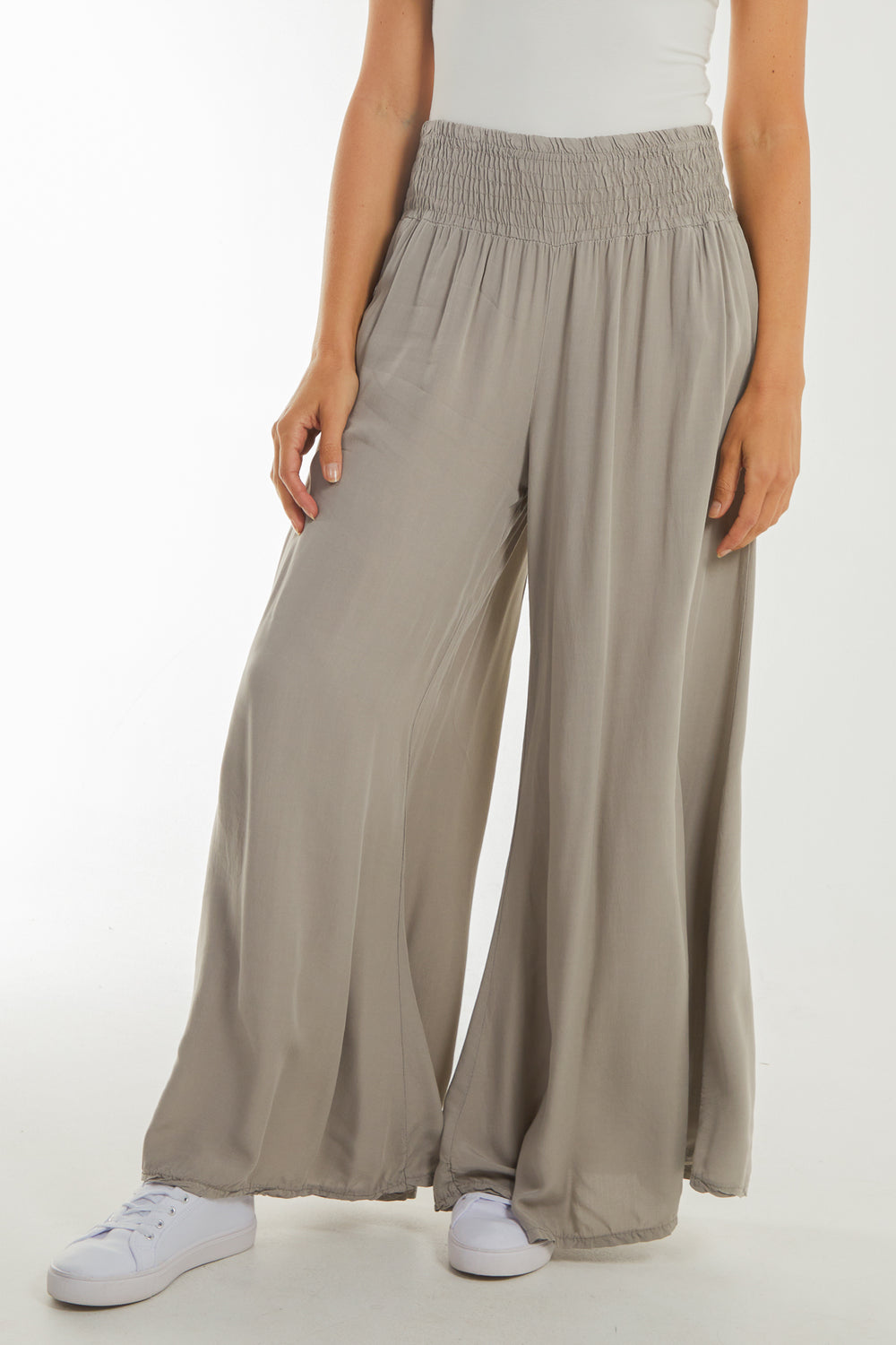Shirred Deep Waist Wide Leg Culottes