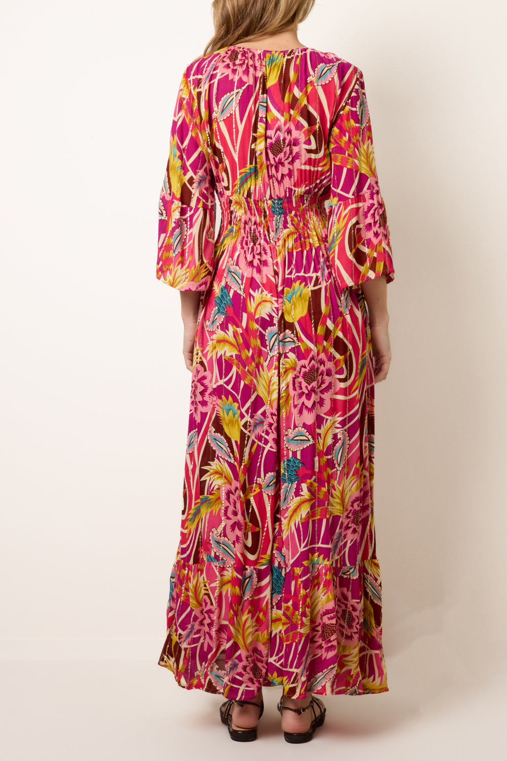 V-Neck Floral Shirred Maxi Dress
