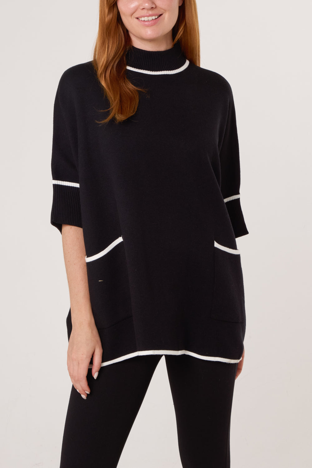 Contrast Hem High Neck Relaxed Jumper