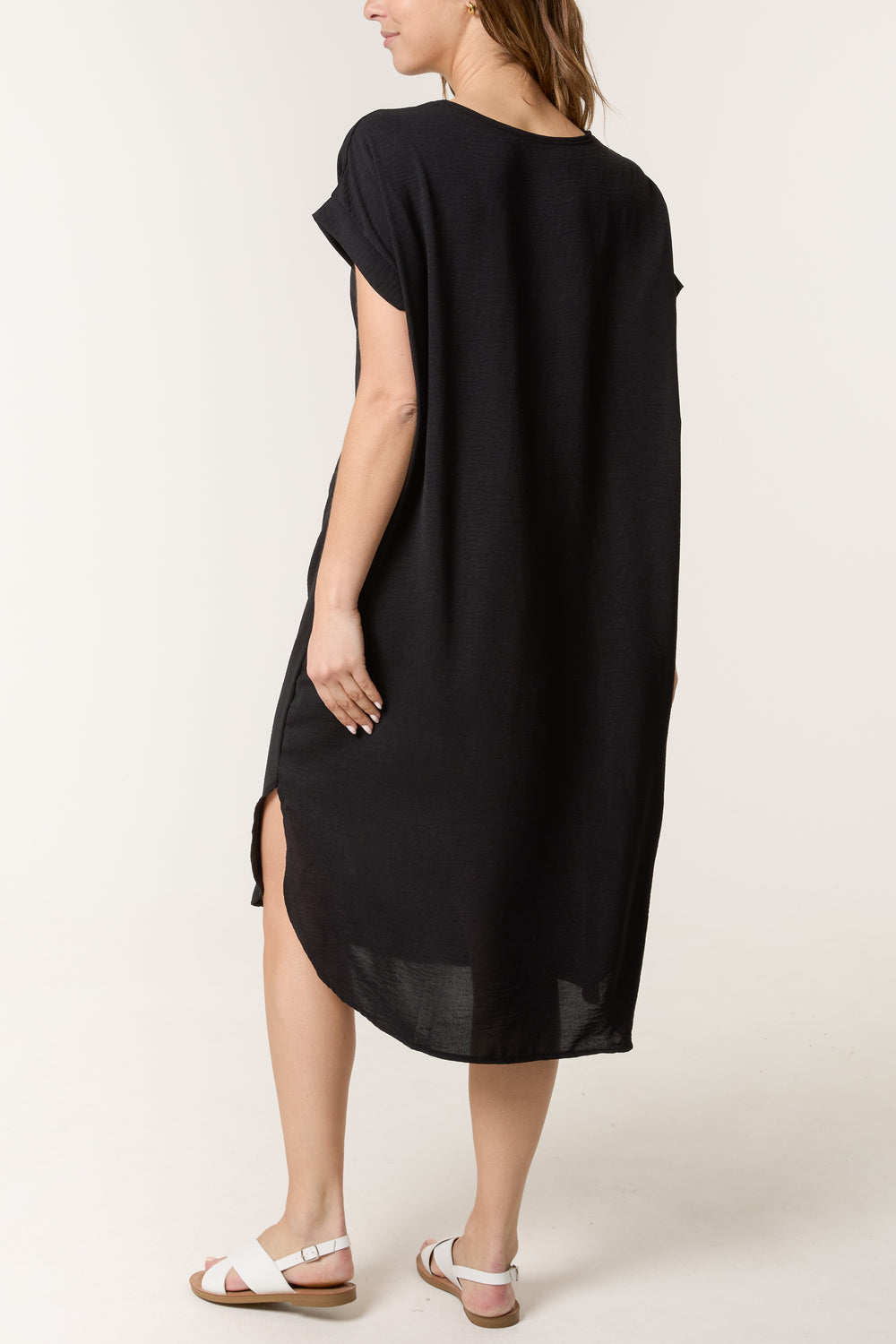 V Neck Short Sleeve Midi Dress