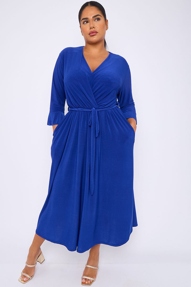 Wrap Dress With 3/4 Length Sleeve And Pockets
