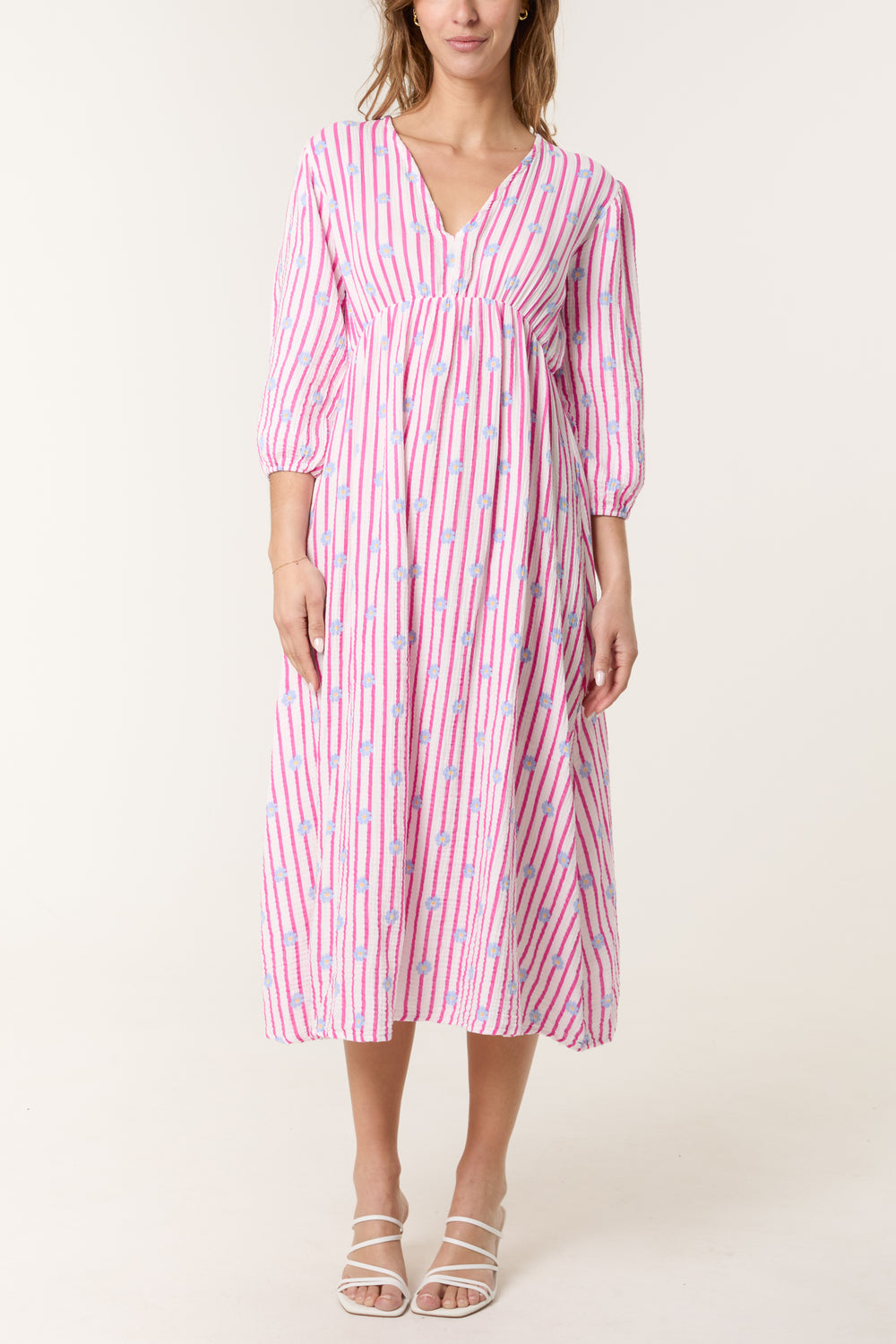 Daisy Stripe Cheesecloth Midi Dress