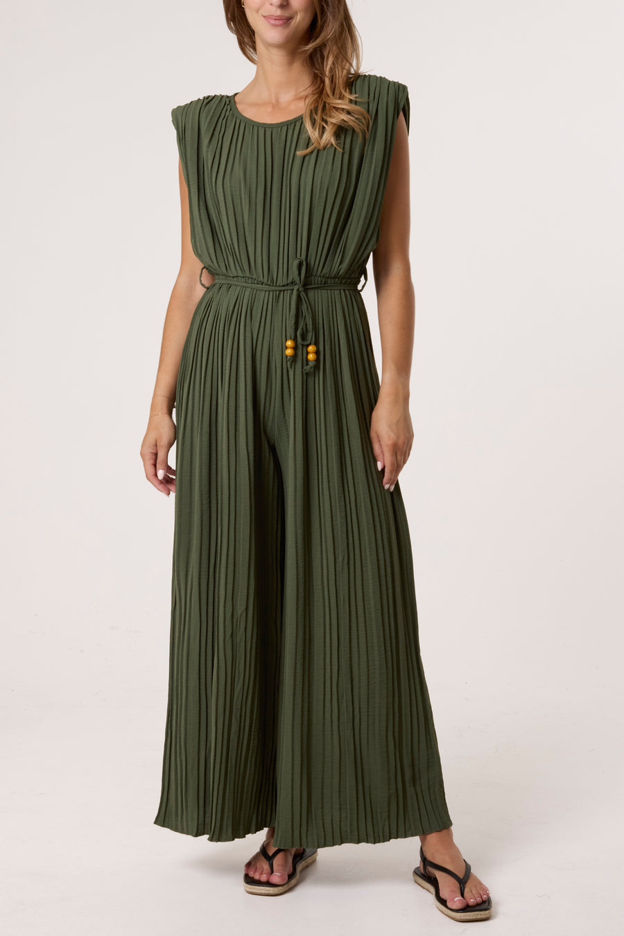 Pleated Shoulder Pad Jumpsuit