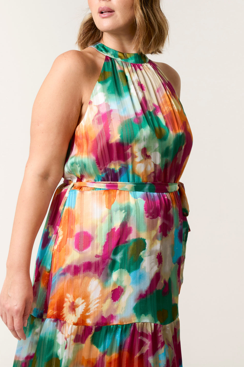 Watercolour Floral Halter Neck Maxi