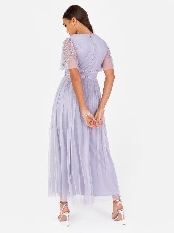 Maya Thistle Lilac Floral Short Sleeve Midi Dress