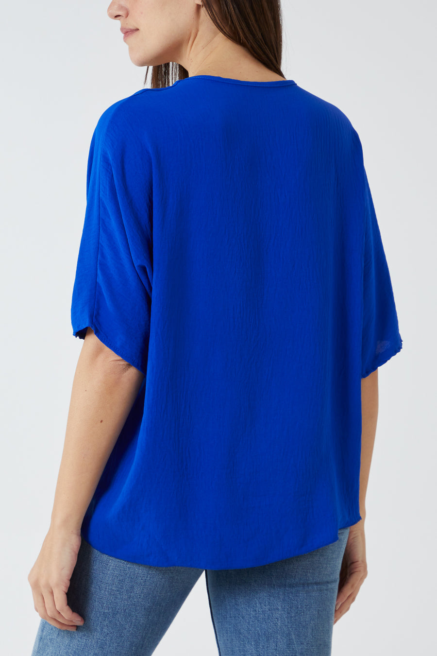 V Neck Front Tie Hem Blouse