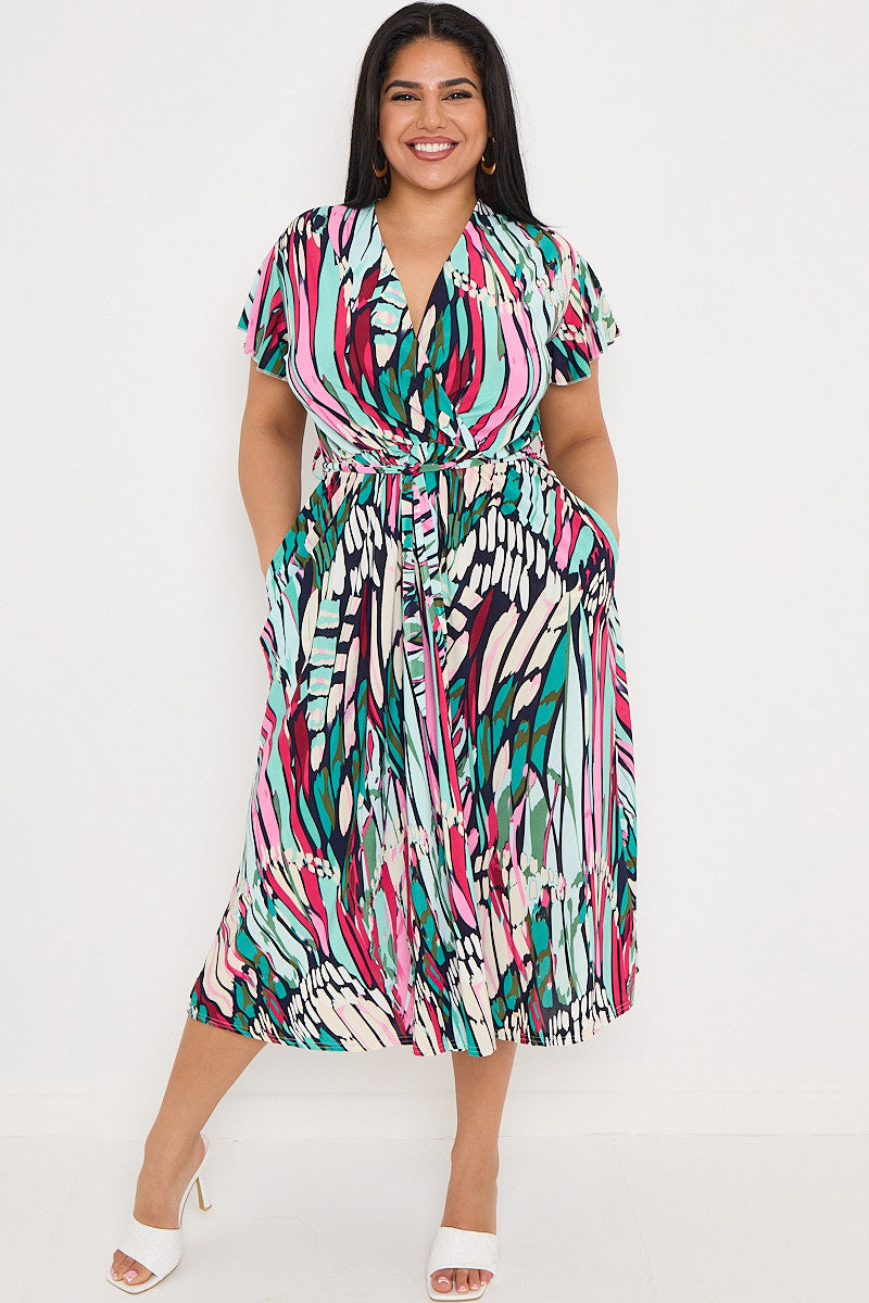 Short Sleeve Wrap Dress with Pockets