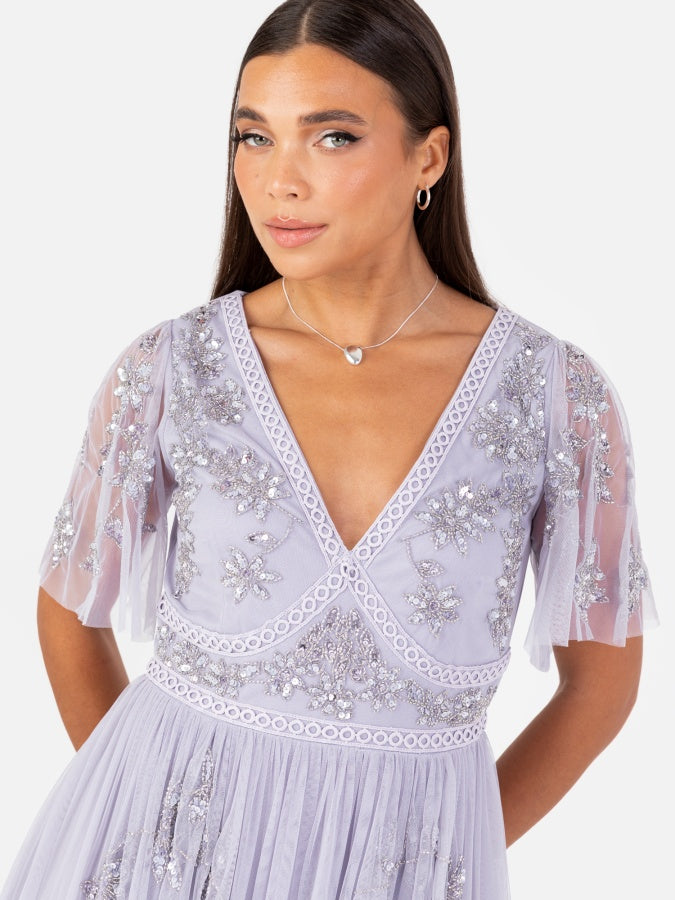 Maya Thistle Lilac Floral Short Sleeve Midi Dress
