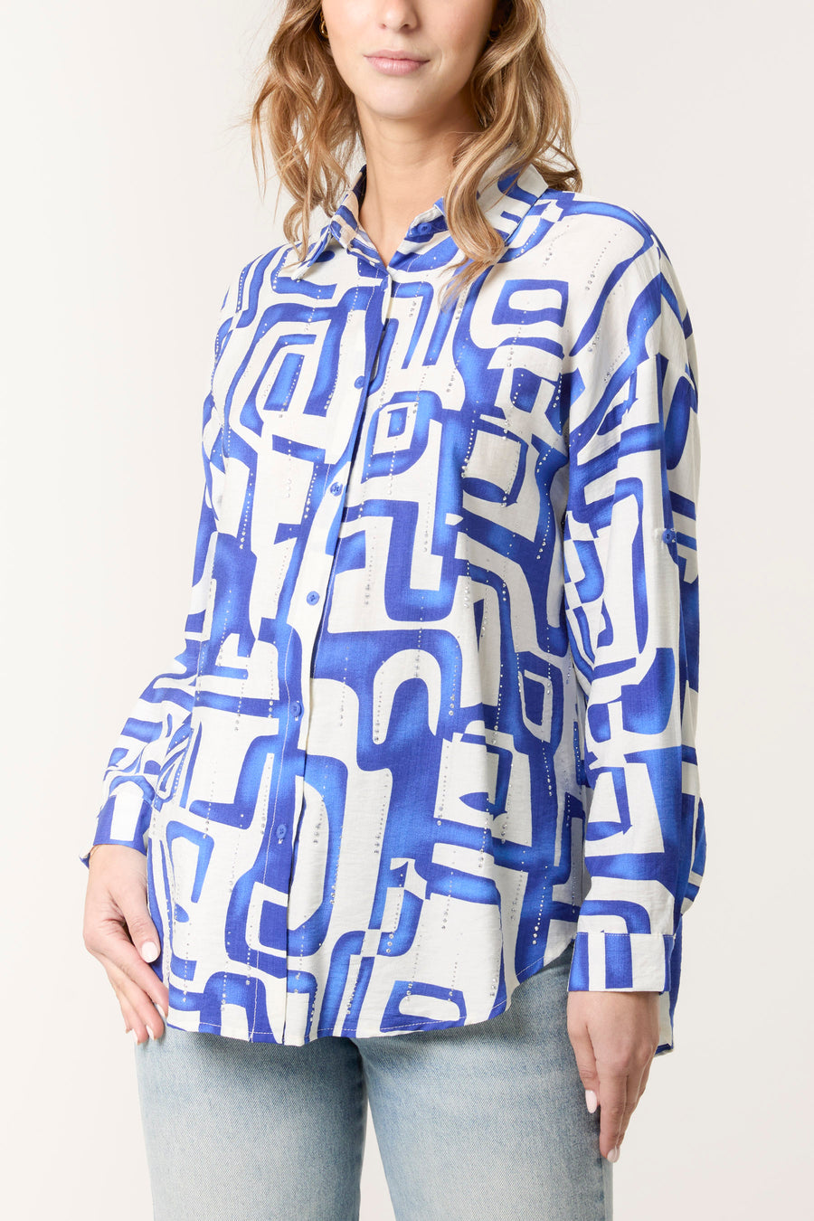 Geometric Print Long Sleeved Shirt