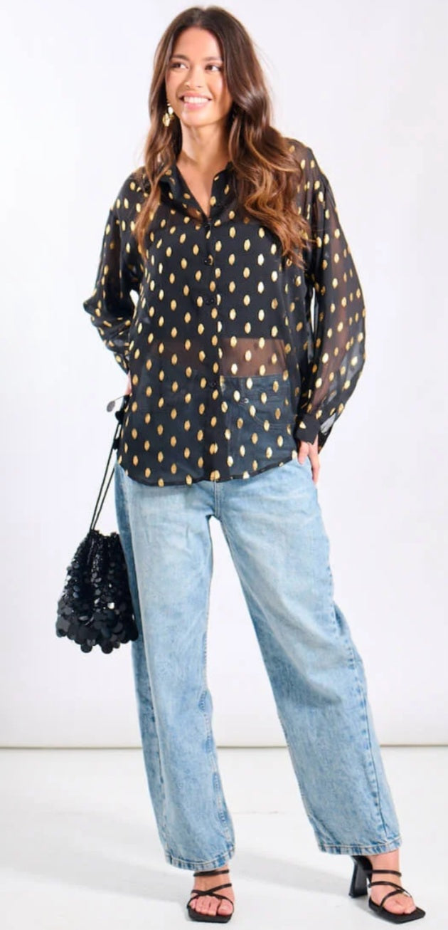 Needs No Label Foil Chiffon Oversize Shirt
