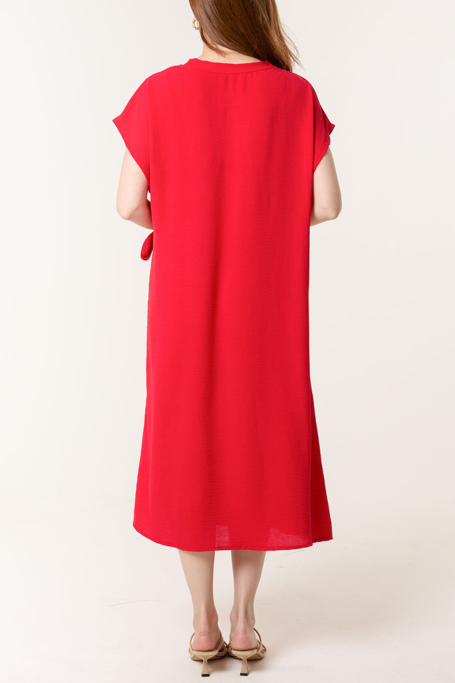 Short Sleeve Tie Front Midi Dress