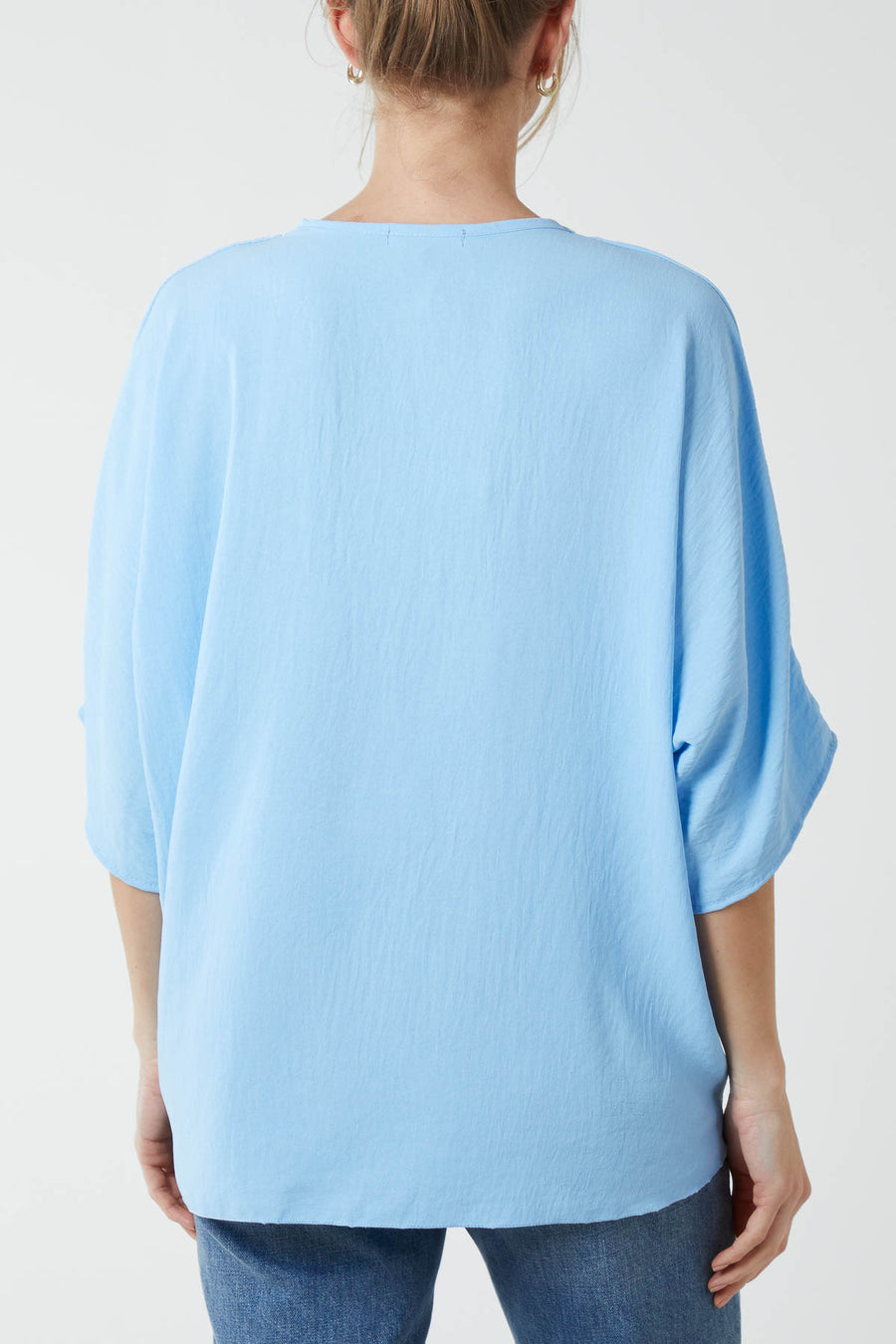 V Neck Front Tie Hem Blouse