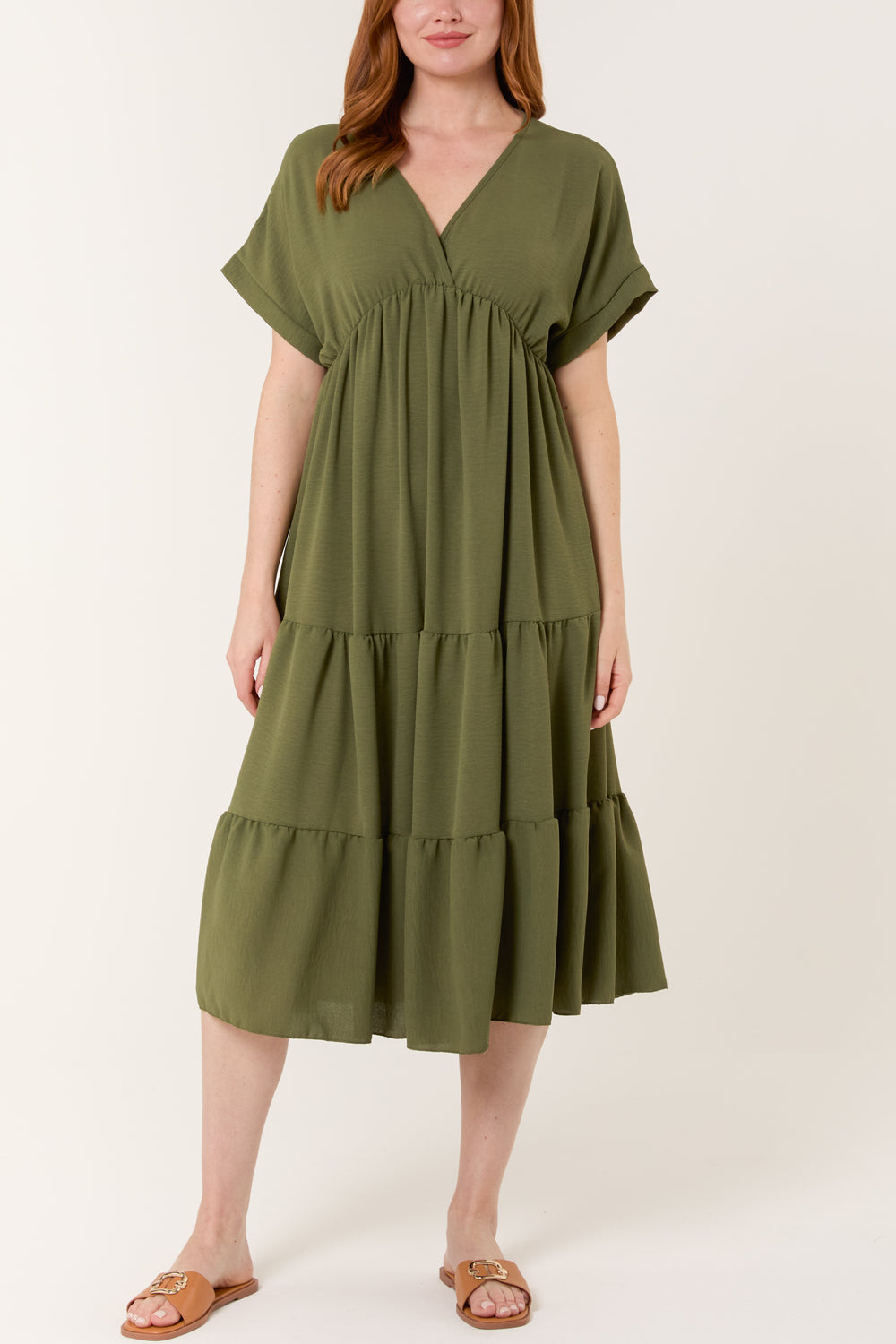 V-Neck Tiered Midi Dress