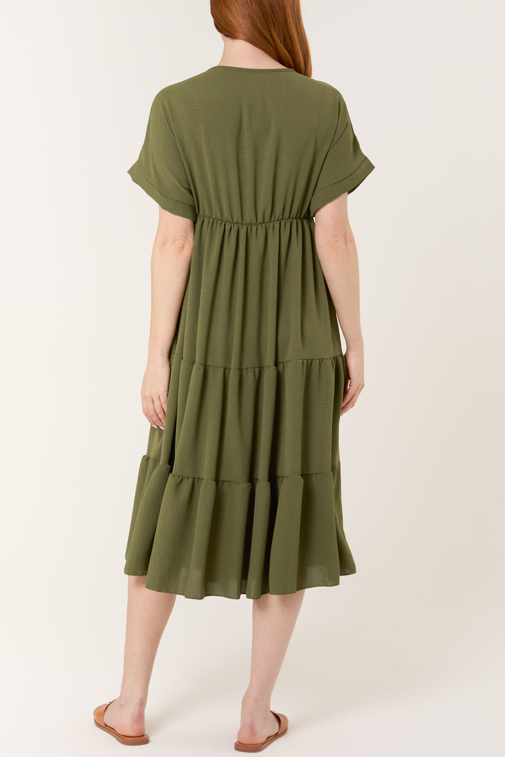 V-Neck Tiered Midi Dress