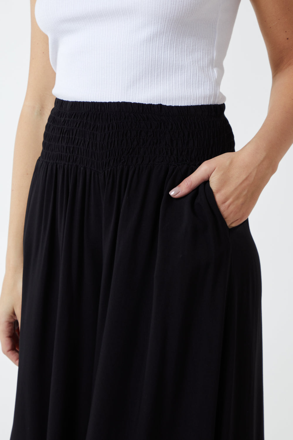 Shirred Deep Waist Wide Leg Culottes