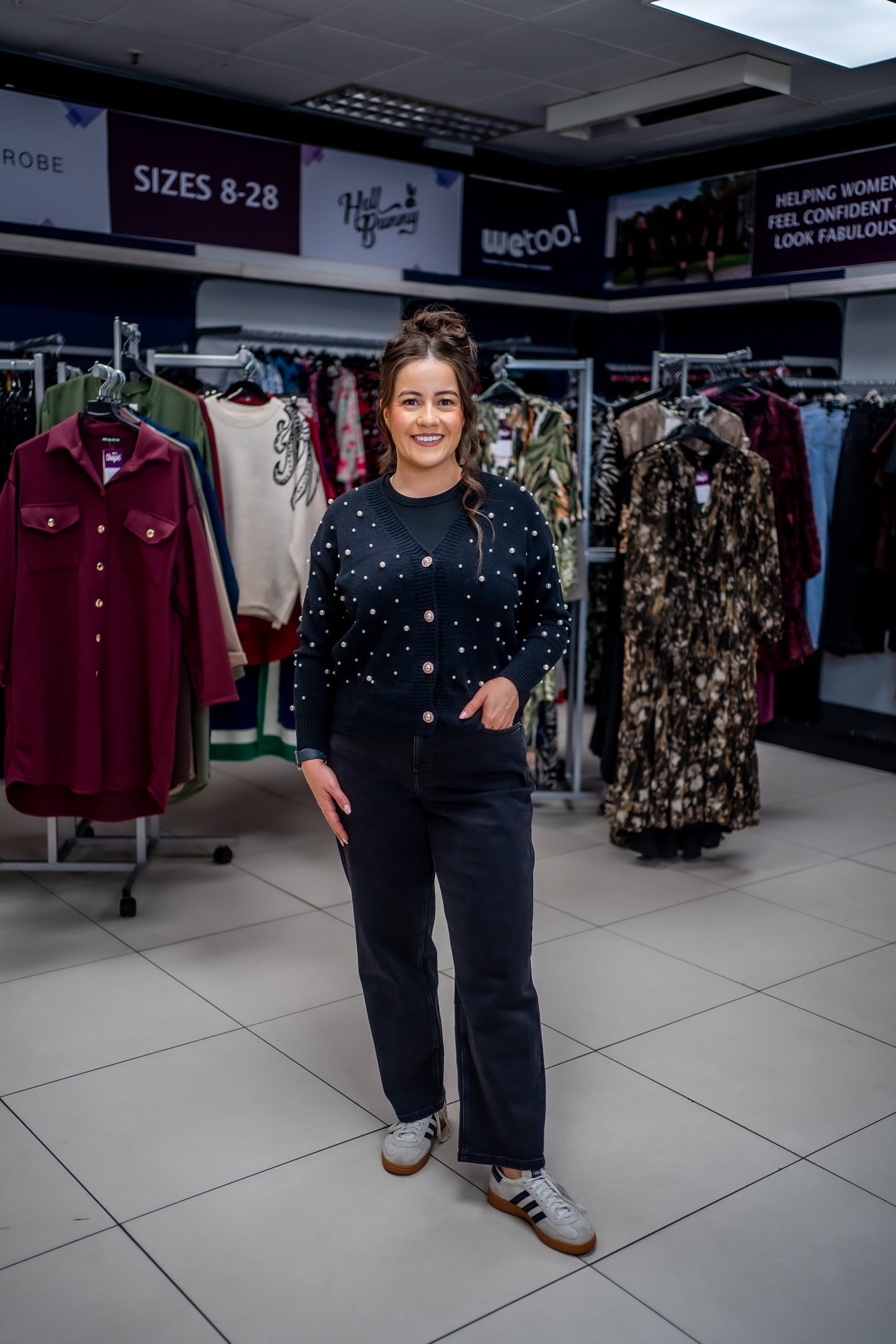 Lovedrobe Pearl Embellished Black Cardigan