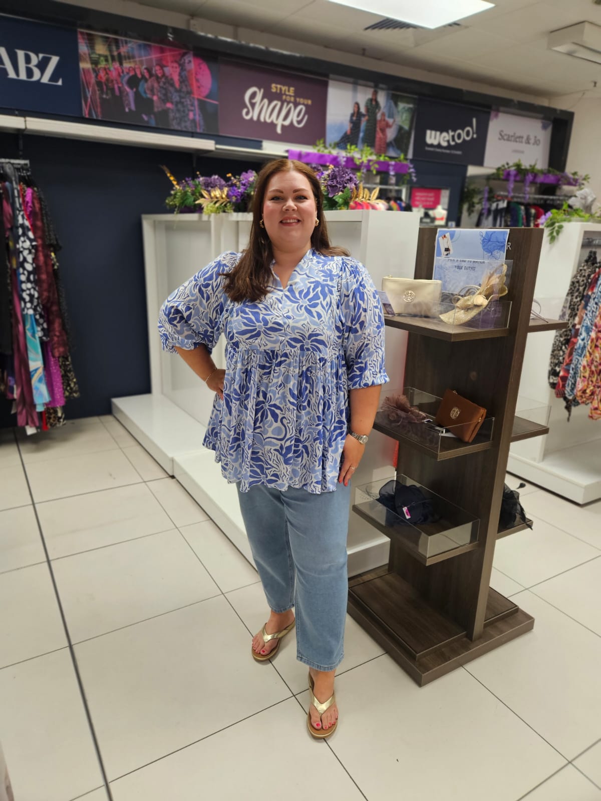 Abstract Leaf Open Collar Tunic Top