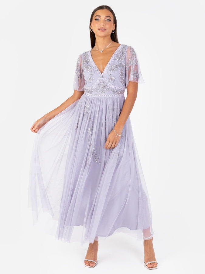 Maya Thistle Lilac Floral Short Sleeve Midi Dress
