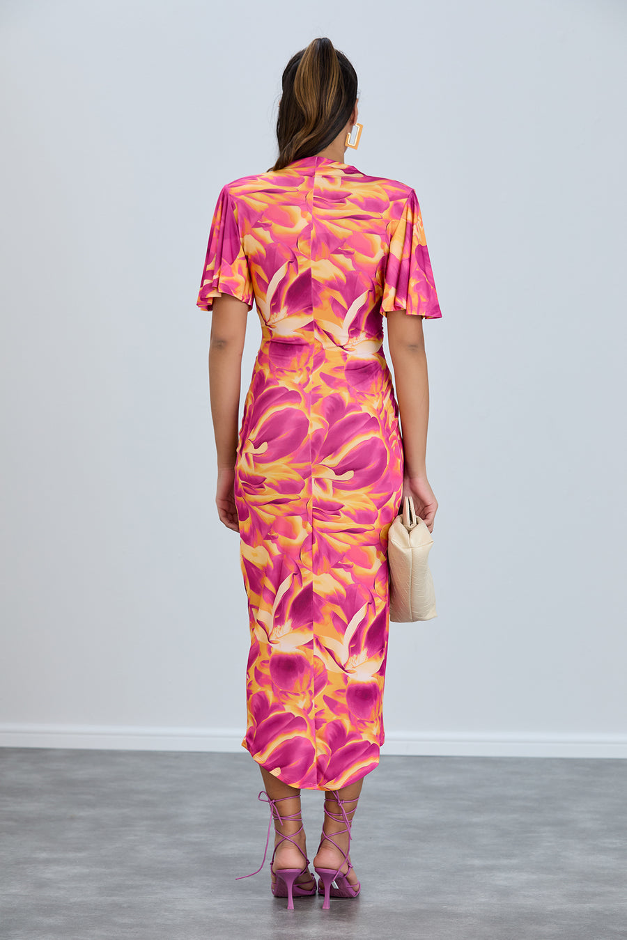 Forever Angel Sleeve Orange Abstract Dress