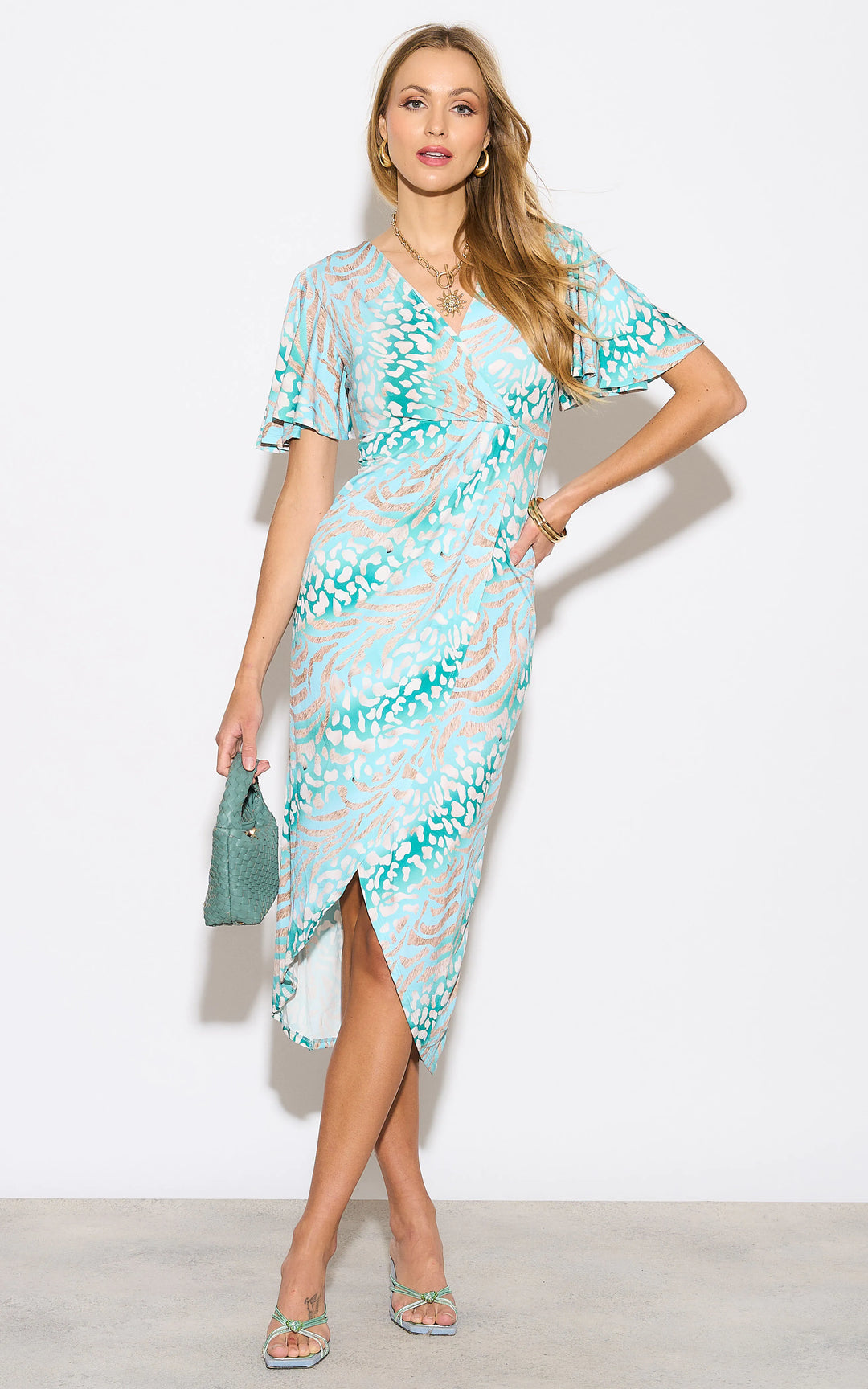 Mint Animal Print Wrap Style Dress