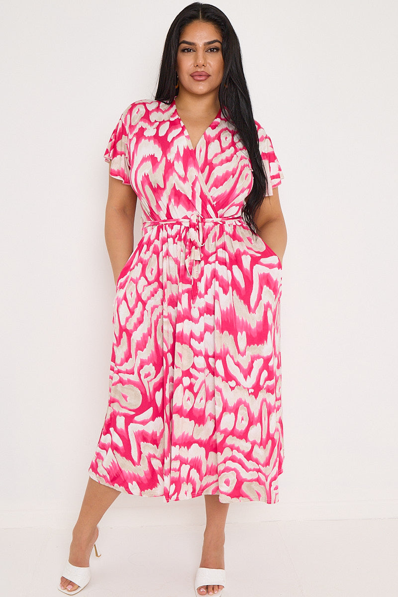 Short Sleeve Wrap Dress with Pockets