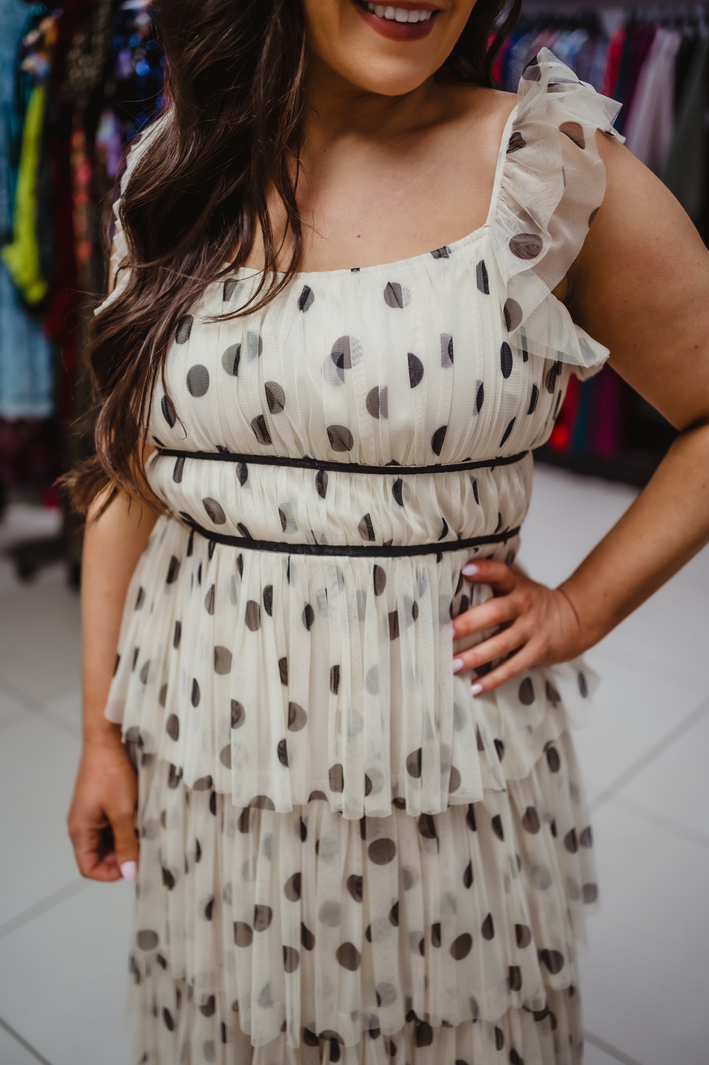 Anaya Polka Dot Tiered Midaxi Dress