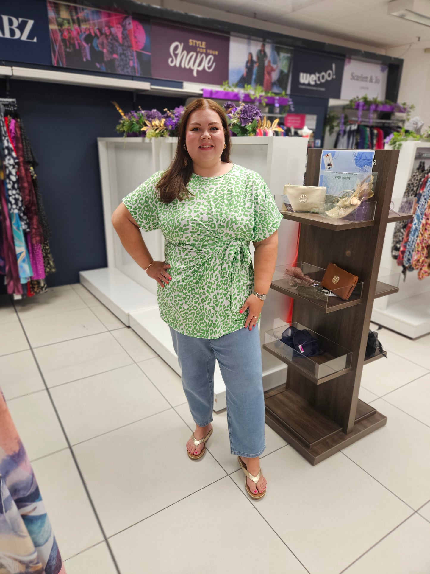 Green Animal Print Side Tie Top