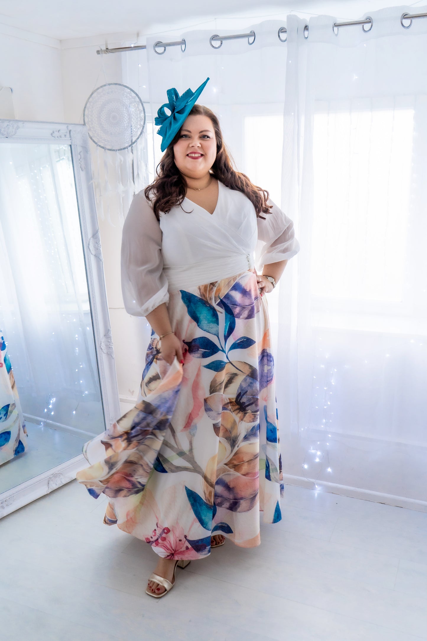 Gino Cerruti White Bodice Maxi Dress With Floral Skirt