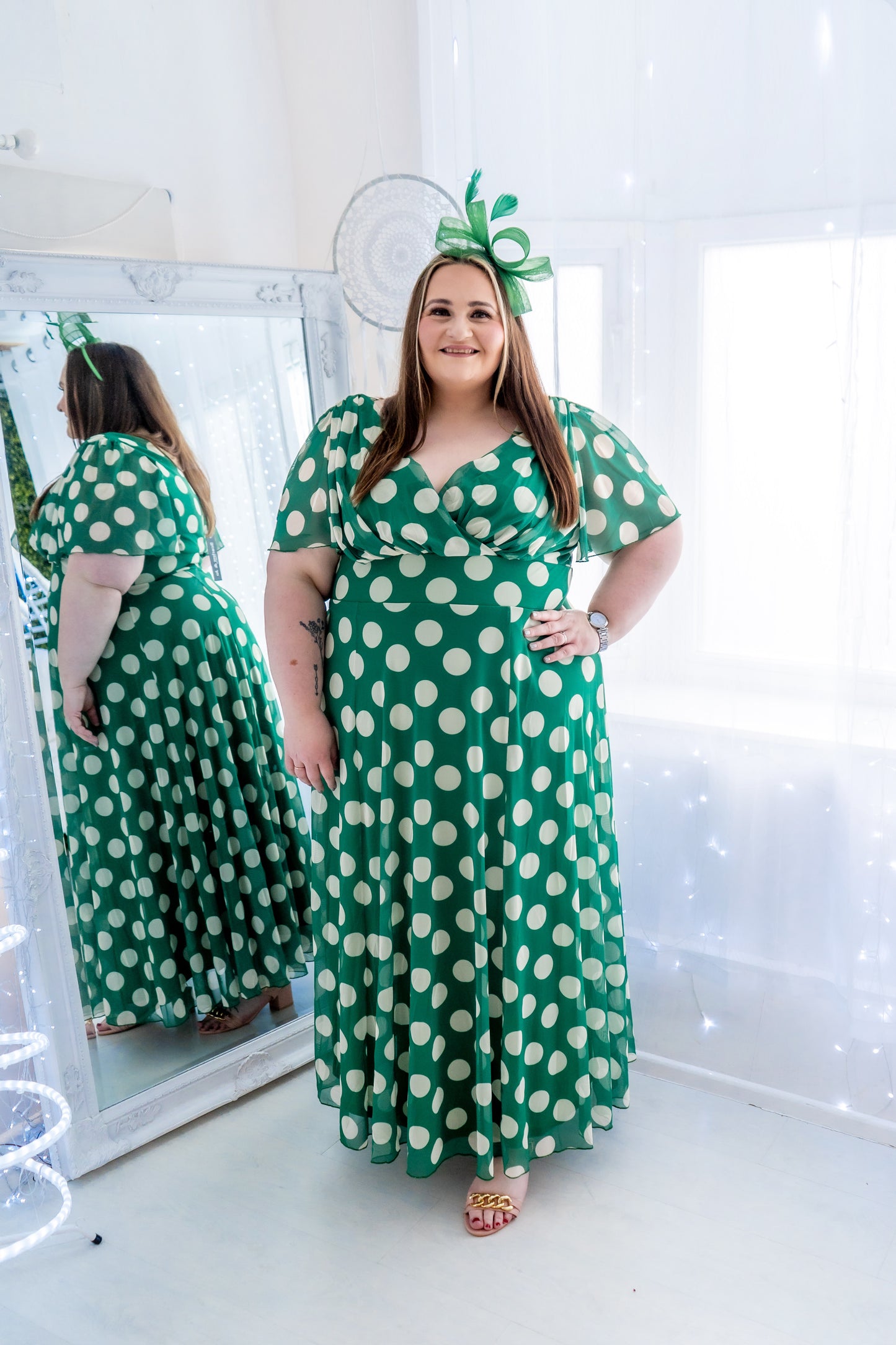 Scarlett & Jo Isabelle Green Cream Lollidot Maxi Dress