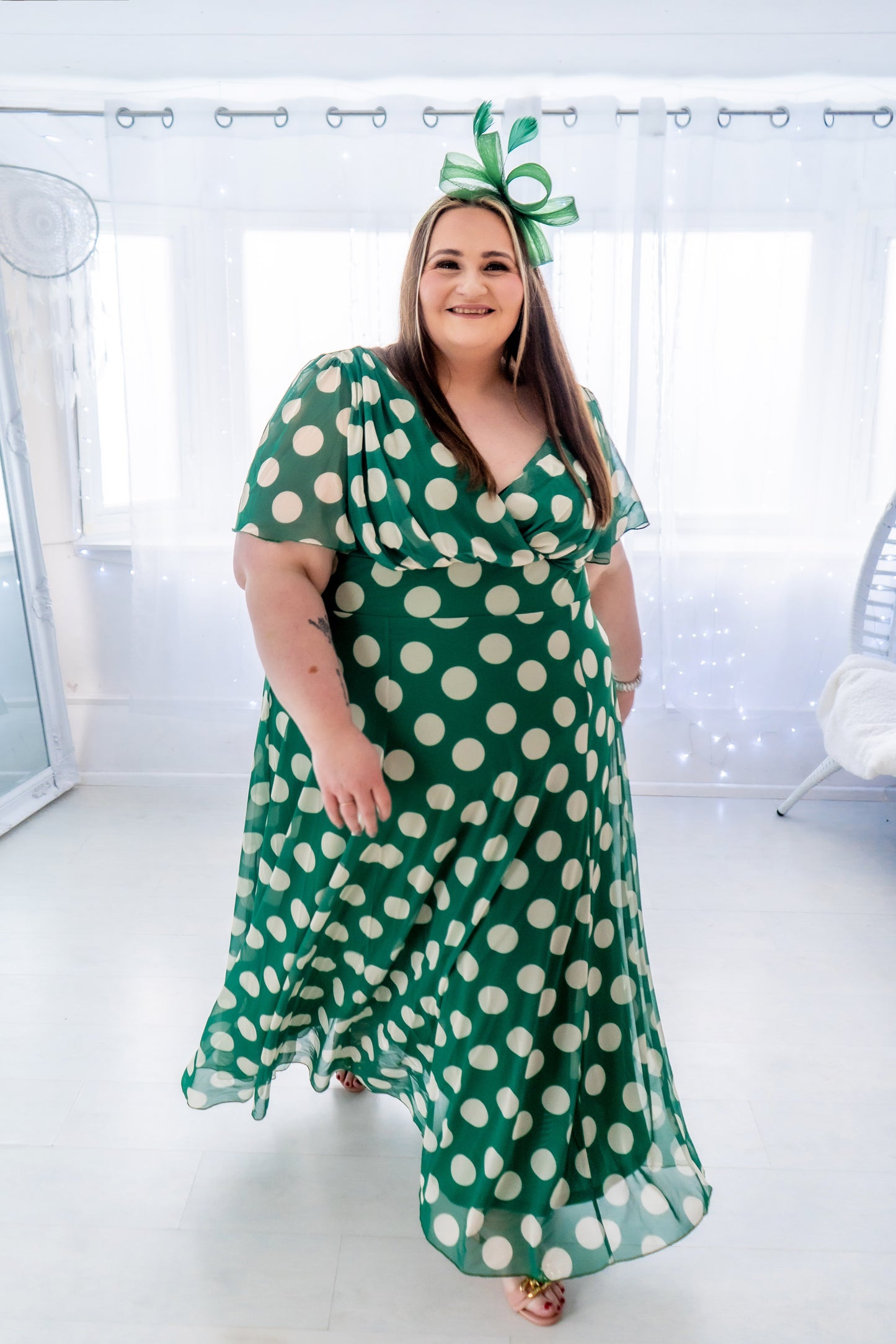 Scarlett & Jo Isabelle Green Cream Lollidot Maxi Dress