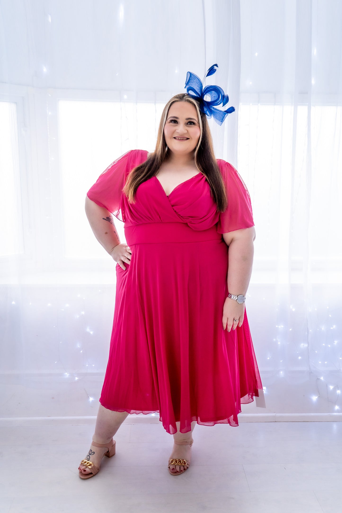Scarlett & Jo Victoria Cerise Pink Midi Dress