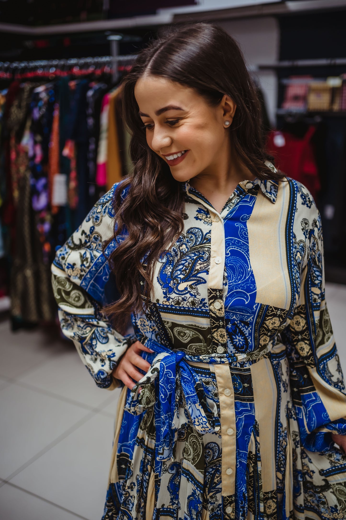 Patchwork Godet Shirt Dress